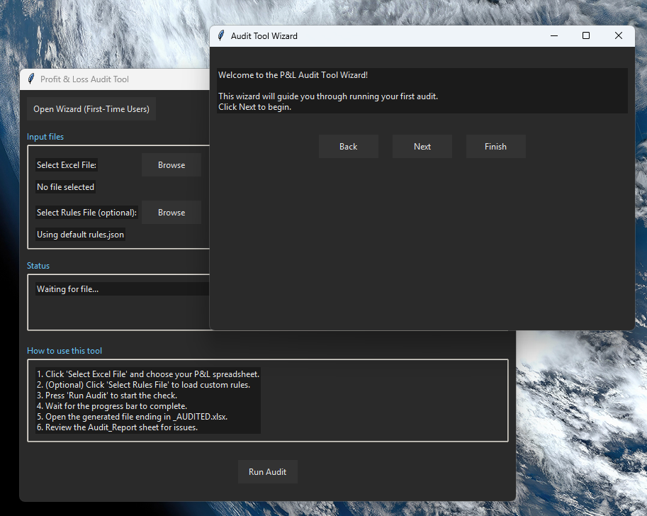 PNL Audit Tool Wizard Screenshot 1