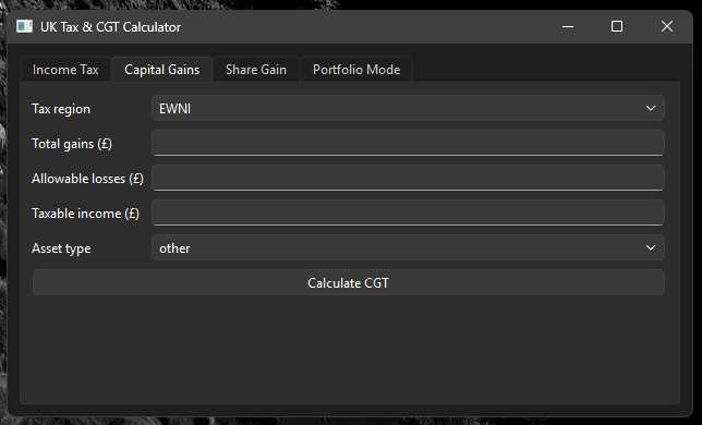 Capital Gains Calculator Screenshot
