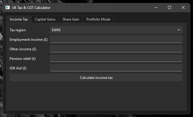 Income Tax Calculator Screenshot